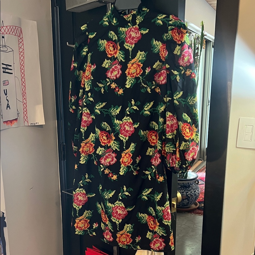 Eva Franco Black Dress with Floral embroidered Accents